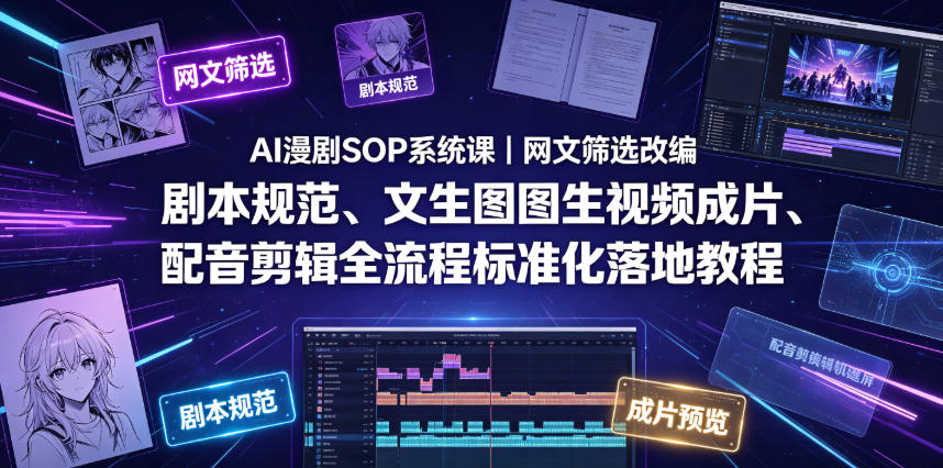 AI漫剧SOP系统课|网文筛选改编、剧本规范、文生图图生视频成片、配音剪辑全流程标准化落地教程(更新0810)-800资源网