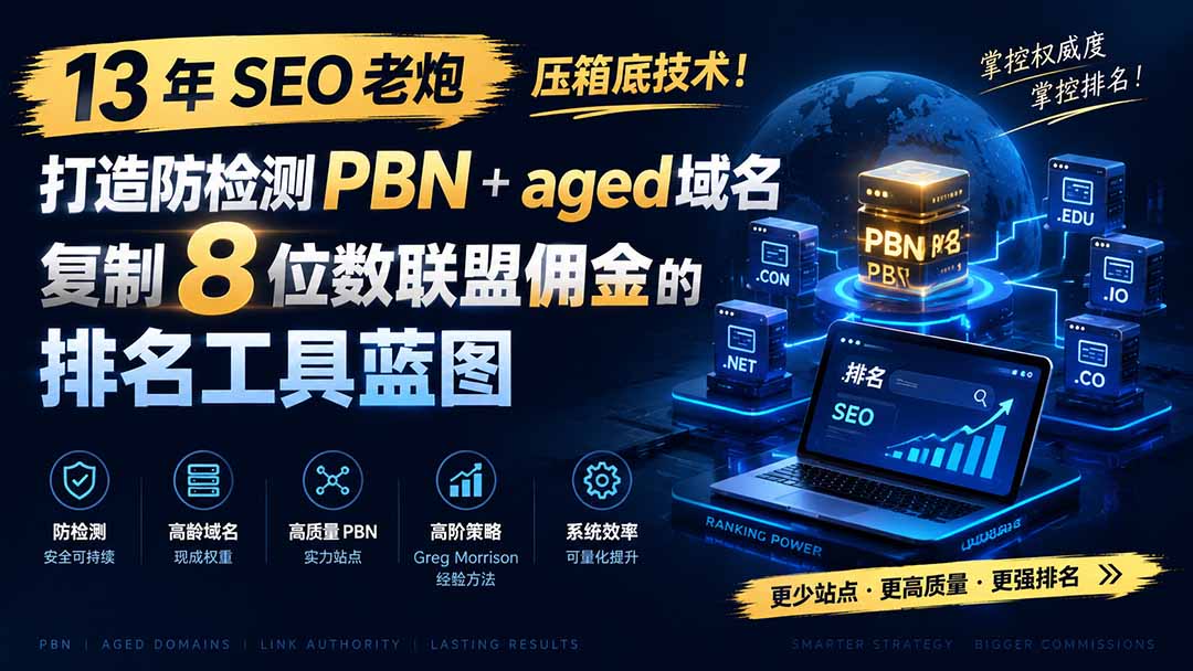 13 年 SEO 老炮压箱底技术！打造防检测 PBN+aged 域名，复制 8 位数联盟佣金的排名工具蓝图【原创双语字幕】-800资源网