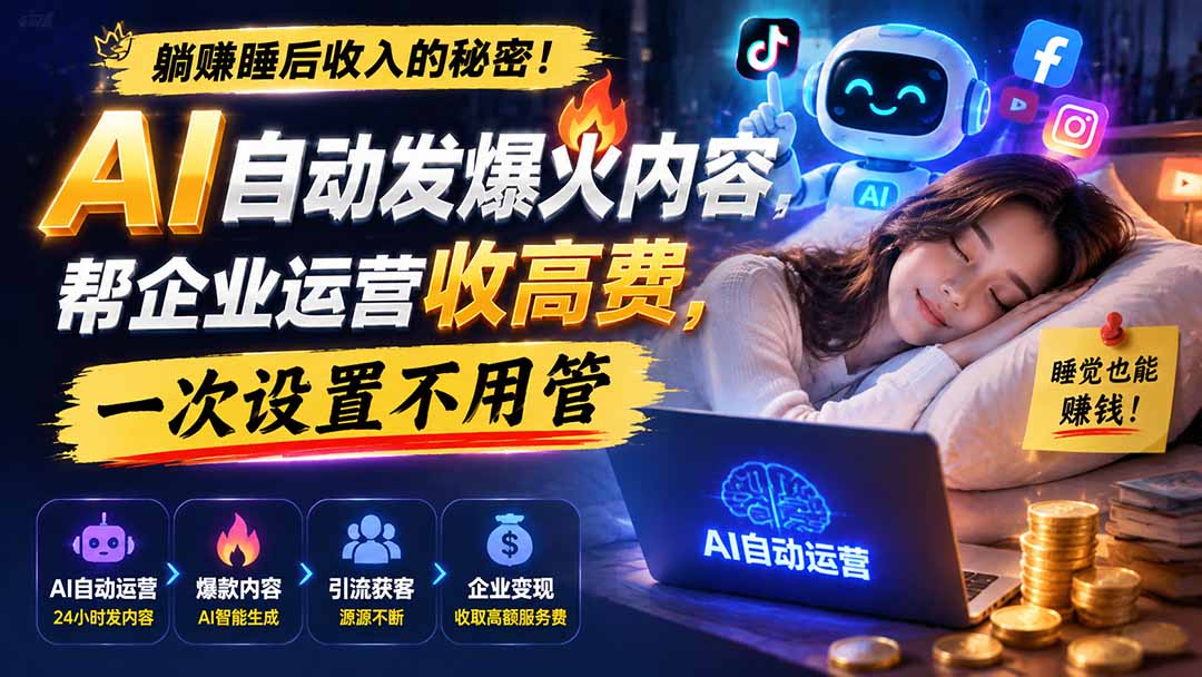 躺赚睡后收入的秘密！AI 自动发爆火内容，帮企业运营收高费，一次设置不用管【原创双语字幕】-800资源网