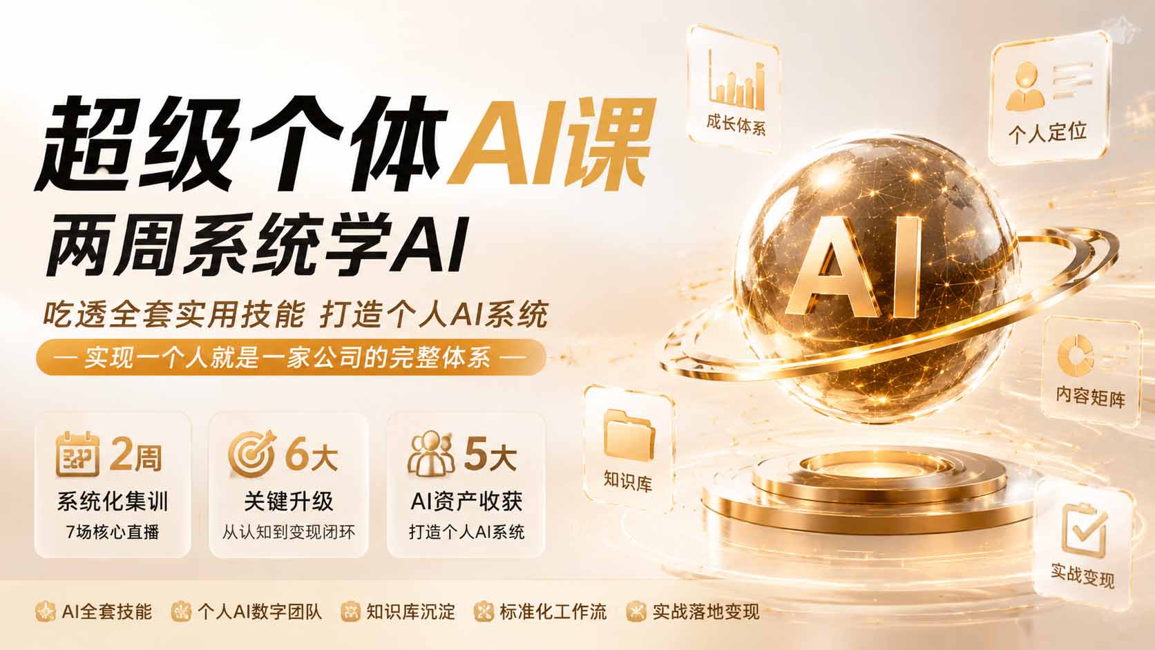 超级个体AI课两周系统学AI;吃透全套实用技能打造个人AI系统,实现一个人就是一家公司的完整体系