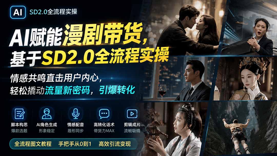 AI赋能漫剧带货，基于SD2.0全流程实操；情感共鸣直击用户内心，轻松撬动流量新密码，引爆转化-800资源网