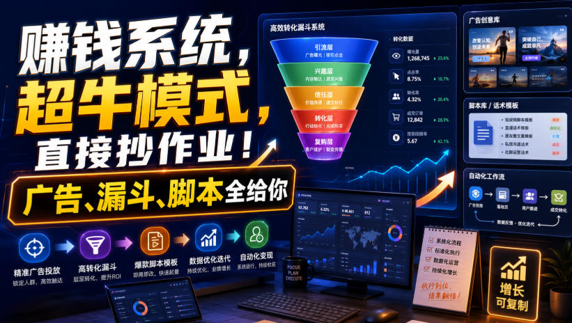 賺钱系统,超牛模式,直接抄作业!广告、漏斗、脚本全给你【原创双语字幕】-800资源网