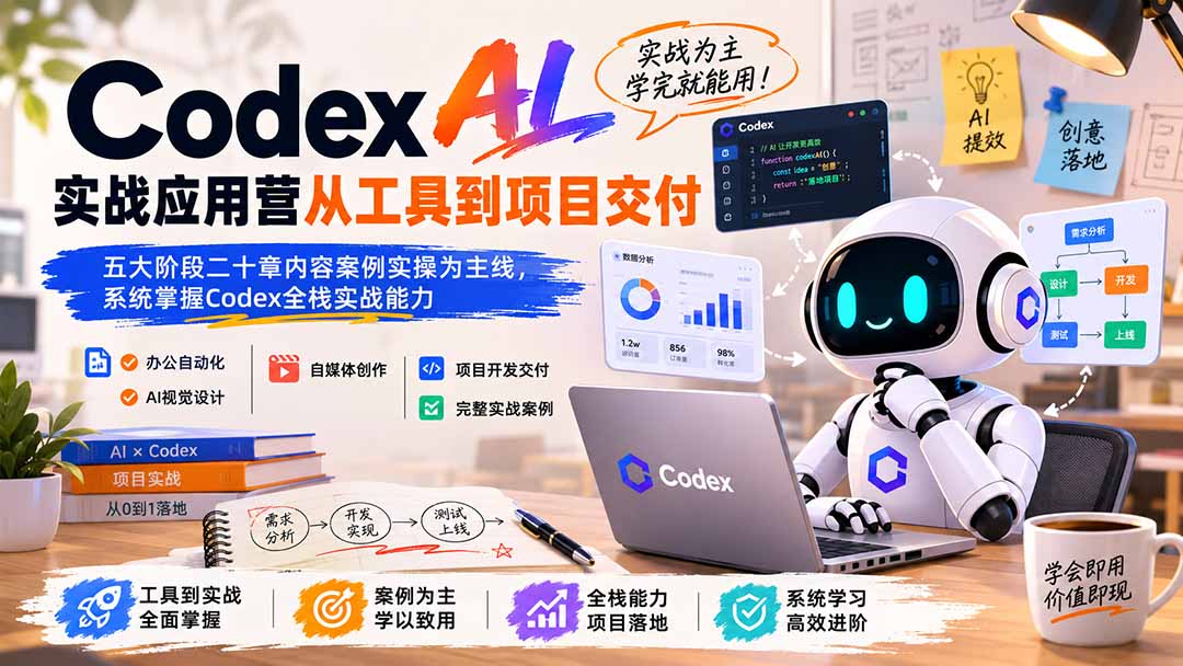 Codex AI实战应用营从工具到项目交付;五大阶段二十章内容案例实操为主线,系统掌握Codex全栈实战能力-800资源网