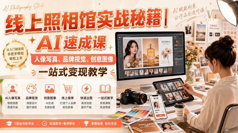 线上照相馆实战秘籍|AI速成课,人像写真、品牌视觉、创意图像一站式变现教学-800资源网