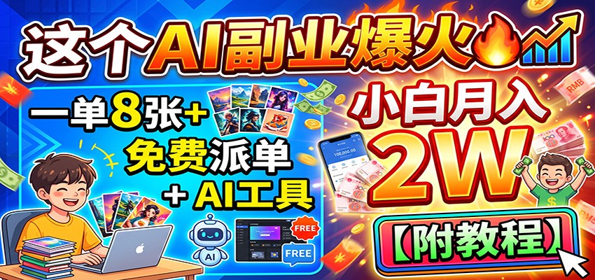 这个AI副业爆火!一单8张+,免费派单+AI工具,小白月入2W【附教程】-800资源网