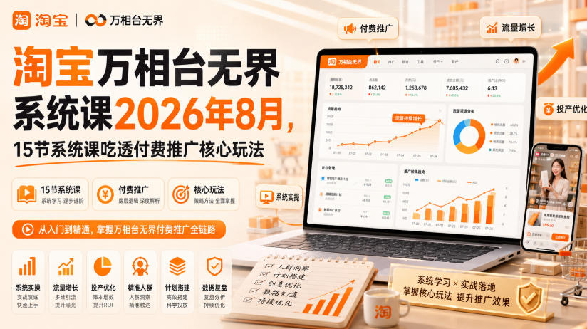 淘宝万相台无界系统课2026年8月,15节系统课吃透付费推广核心玩法-800资源网