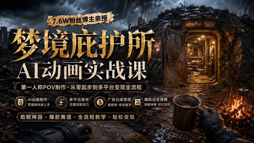 梦境庇护所AI动画实战课:7.6W粉丝博主亲授第一人称POV制作,从零起步到多平台发布变现全流程-800资源网