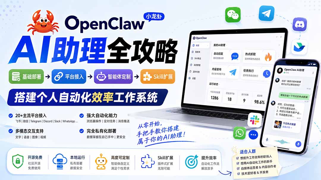 OpenClaw AI助理全攻略:基础部署→平台接入→智能体定制→Skill扩展,搭建个人自动化效率工作系统-800资源网