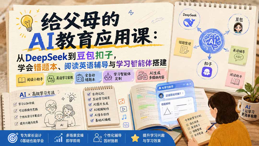 给父母的AI教育应用课:从DeepSeek到豆包扣子,学会错题本、阅读英语辅导与学习智能体搭建-800资源网