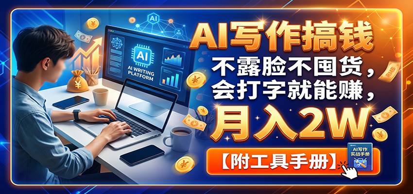 AI写作搞钱:不露脸不囤货,会打字就能赚,月入2W【附工具手册】-800资源网