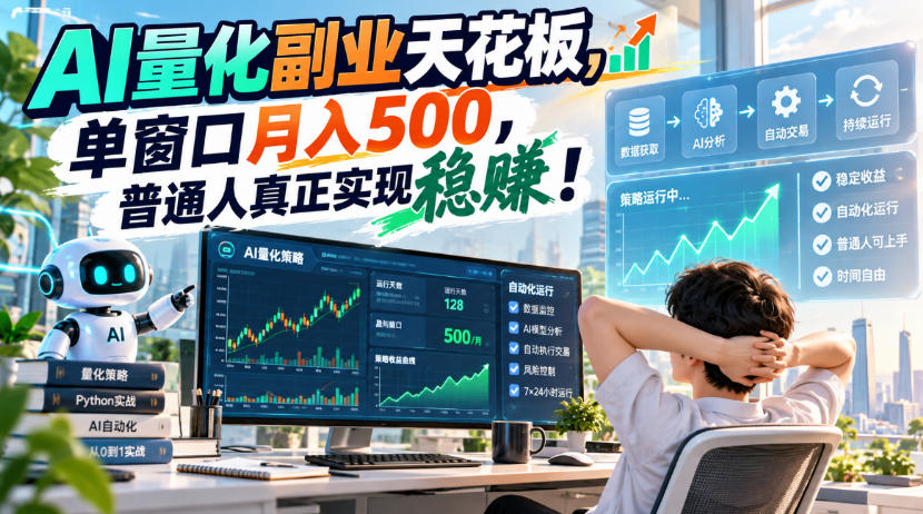 AI量化副业天花板，单窗口月入500，普通人真正实现稳賺！【揭秘】