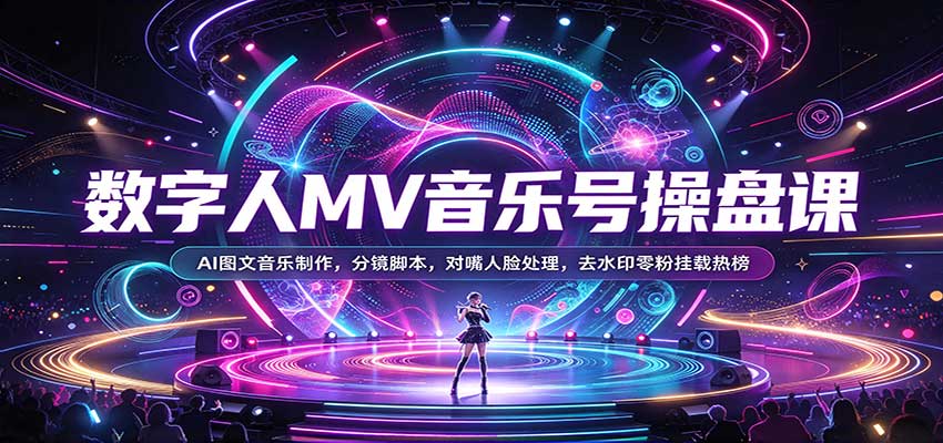 数字人MV音乐号操盘课：AI图文音乐制作，分镜脚本，对嘴人脸处理，去水印零粉挂载热榜