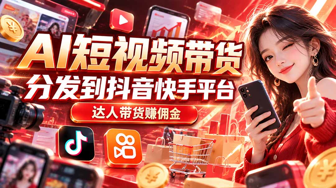 （20754期）【AI短视频带货】分发到抖音快手平台，达人带货赚佣金