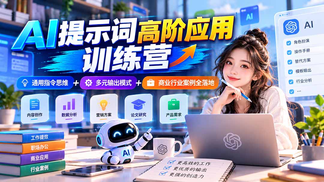 （20823期）【无水印】AI提示词高阶应用训练营｜通用指令思维+多元输出模式+商业行业案例全落地