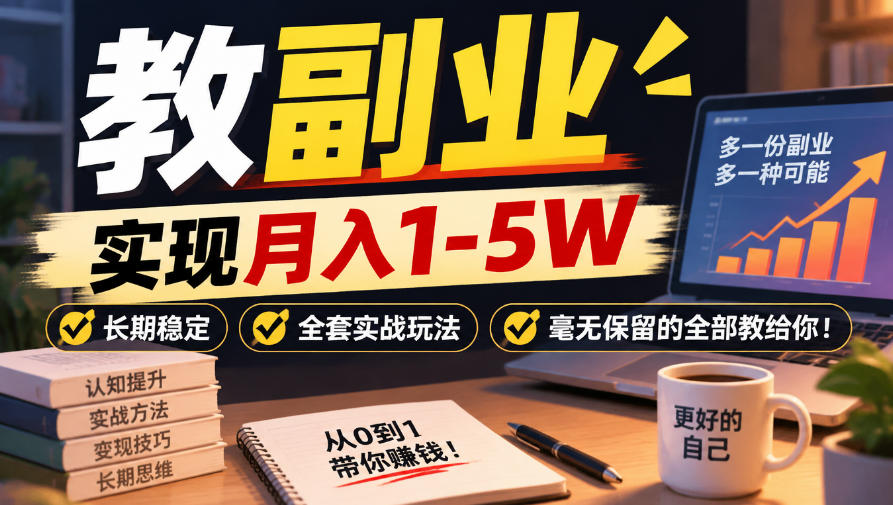 “教副业”实现月入1-5W，长期稳定，全套实战玩法毫无保留的全部教给你！【揭秘】