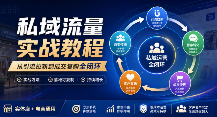 私域流量实战教程，从引流拉新到成交复购全闭环，实体店电商通用