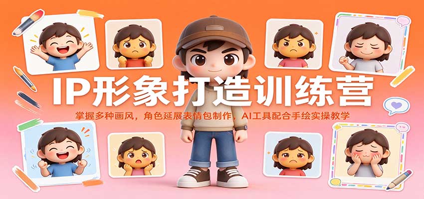 IP形象打造训练营：掌握多种画风，角色延展表情包制作，AI工具配合手绘实操教学