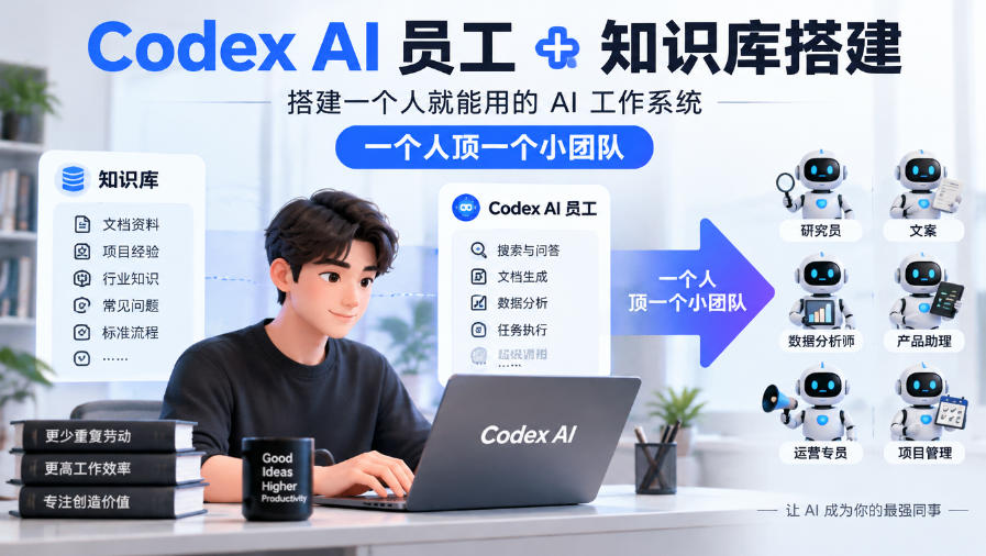 Codex AI员工+知识库搭建，搭建一个人就能用的AI工作系统，一个人顶一个小团队