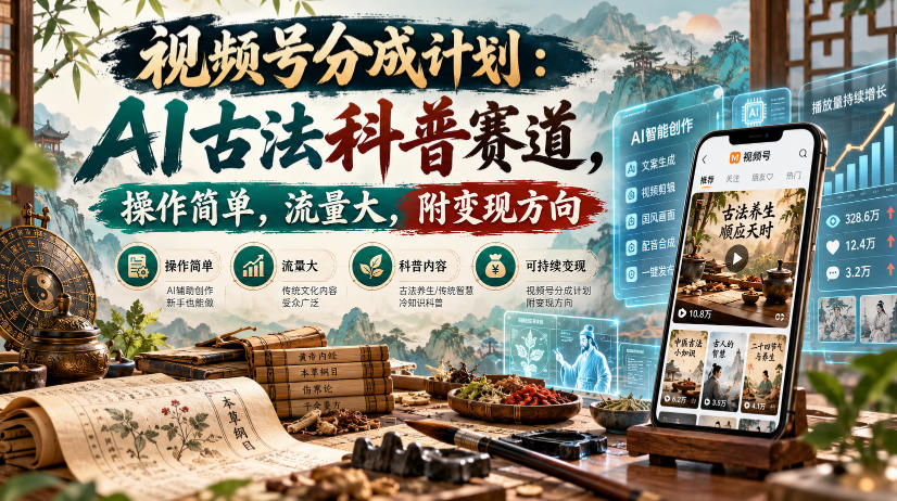视频号分成计划：AI古法科普赛道，操作简单，流量大，附变现方向