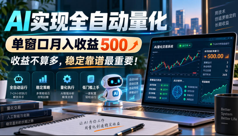 AI实现全自动量化，单窗口月入收益500，收益不算多，稳定靠谱最重要！【揭秘】